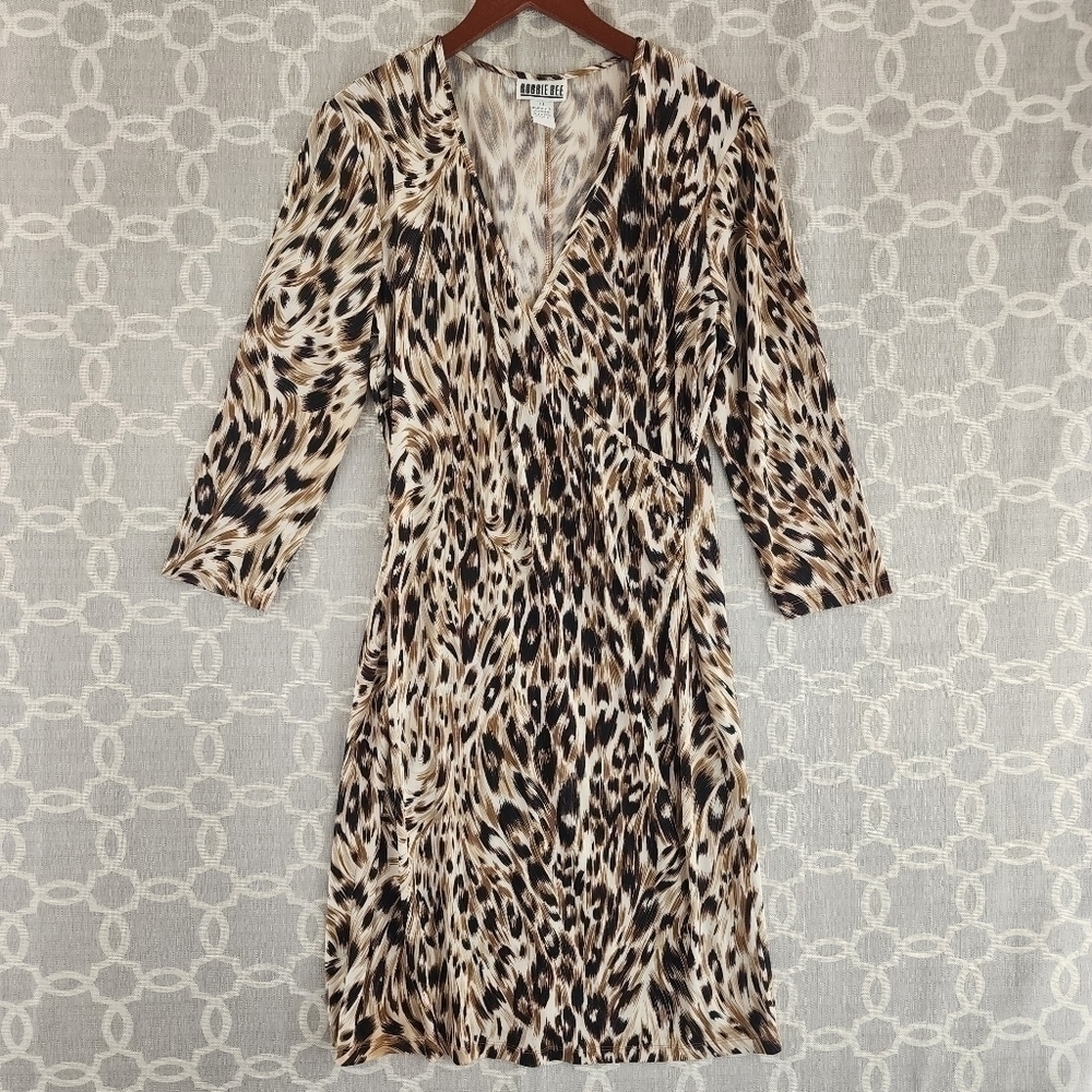 Robbie Bee Beige Black Brown Animal Print Mini Dress